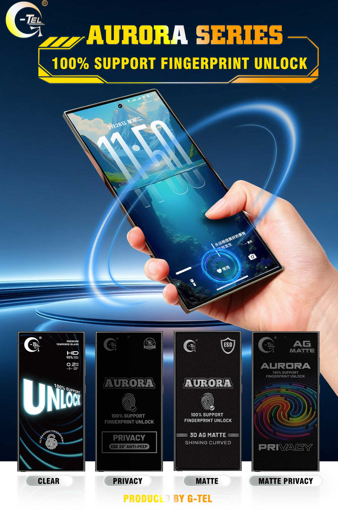AURORA Series Tempered Glass Screen Protector – 100% Fingerprint Unlock Technology for Modern Smartphones